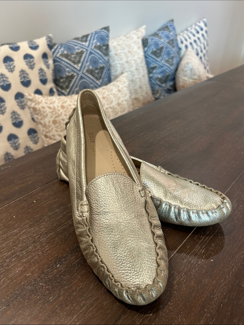 Cole Haan Metallic gold Leather Moccasin Loafers